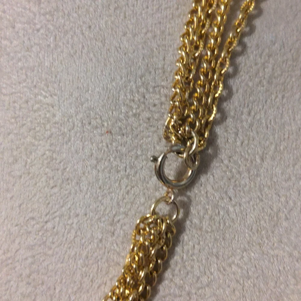 Vintage 80s Multi Chain Necklace Real Stones Gold Tone Green Purple Brown